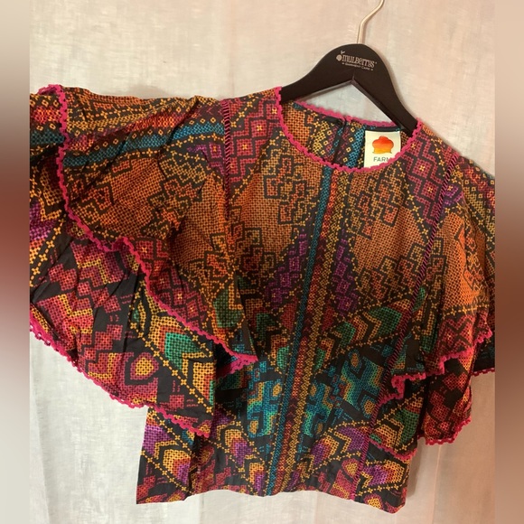farm rio • *flawed* yawanawa stripes blouse multicolored geo tribal print xs - Picture 4 of 7
